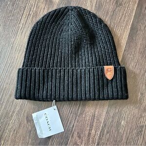 Coach Black Ribbed Knit Hat